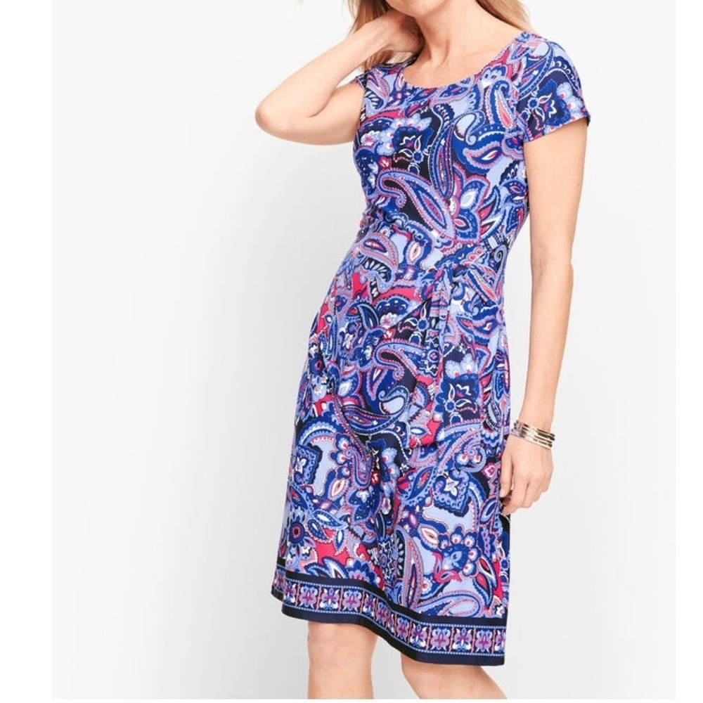 Talbots Faux Wrap Jersey Shirt Dress Paisley Petite Medium Nylon Performance